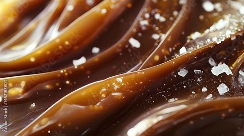 4. Macro view of salted chocolate caramel ice cream with caramel ribbons and sea salt