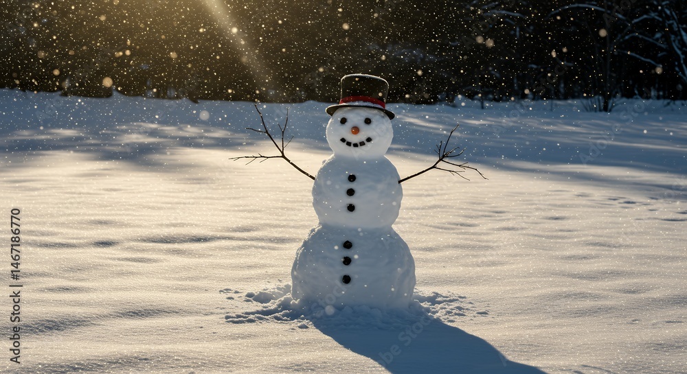 Fototapeta premium Snowman in Snowy Landscape