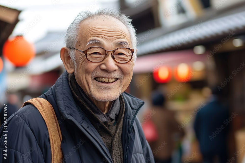 The older Japanese is a cheerful, smiling man The older Japanese is a cheerful, smiling man