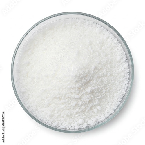 Petri dish filled with calcium carbonate isolated on white