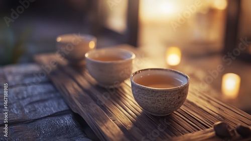 Japanese Tea Ceremony with Delicate Porcelain Cups