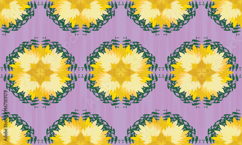 The fabric patterns seamless vector pattern, beautifully arranged floral, purple background, yellow flowers