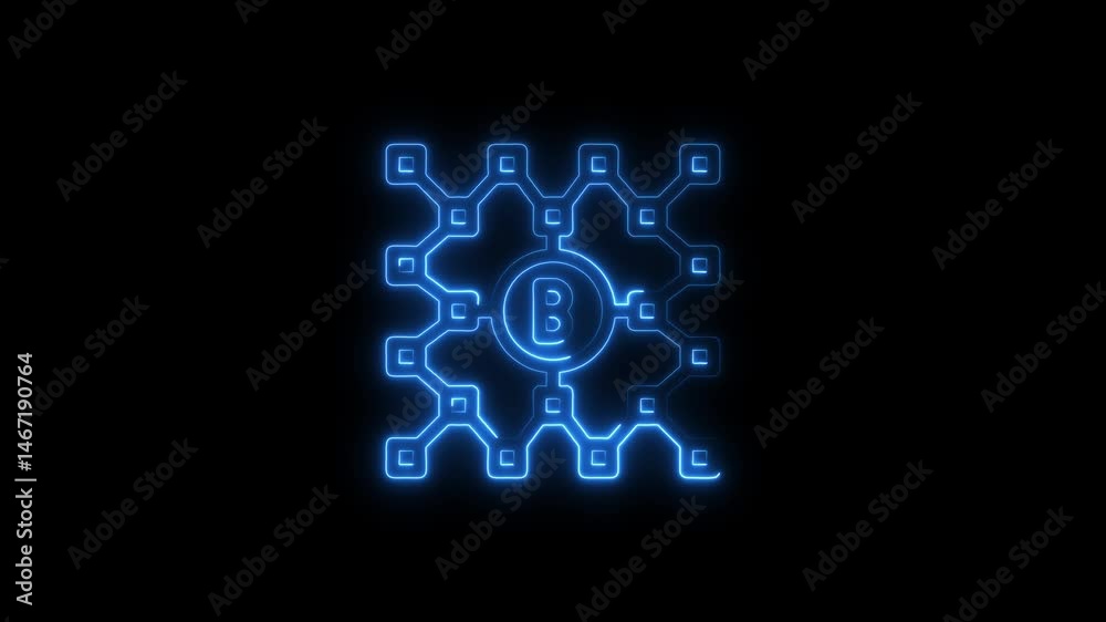 Glowing neon bitcoin cryptocurrency blockchain network illuminated against black background Glowing neon bitcoin cryptocurrency blockchain network illuminated against black background