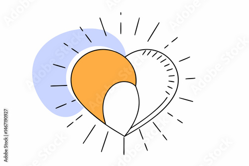 Sun and heart fusion in minimal flat style, orange and gray, hope and love symbolism