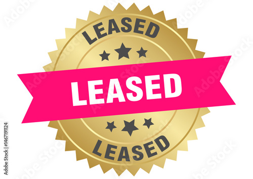 leased. leased round pink and gold label isolated on transparent background