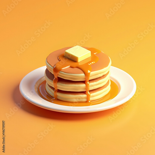 Stack of fluffy pancakes with butter 