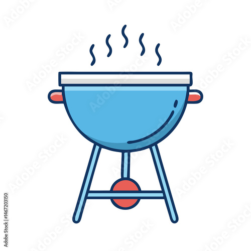 Illustration of grilling barbecue bbq grill with sausage and smoke summer cooking outdoor picnic