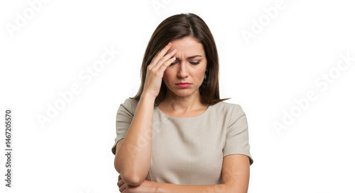 Woman with headache isolated on white background