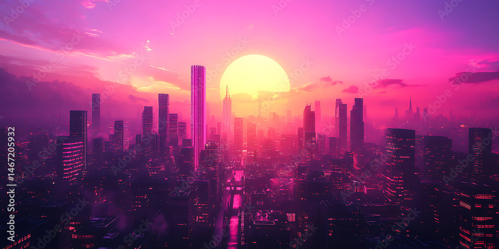 Fototapeta premium Pink City Sunset Skyline
