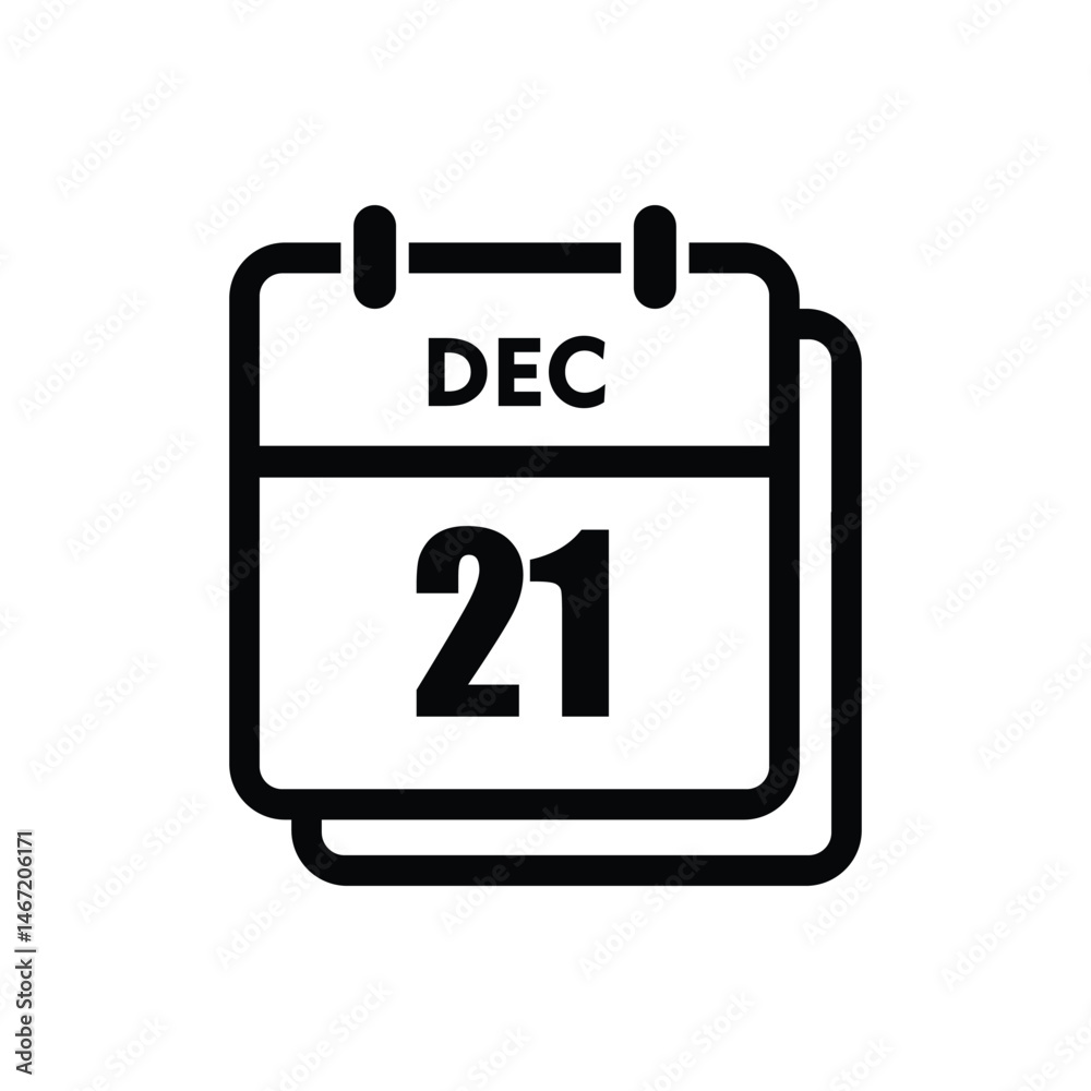 calender icon, 21 december icon with white background calender icon, 21 december icon with white background