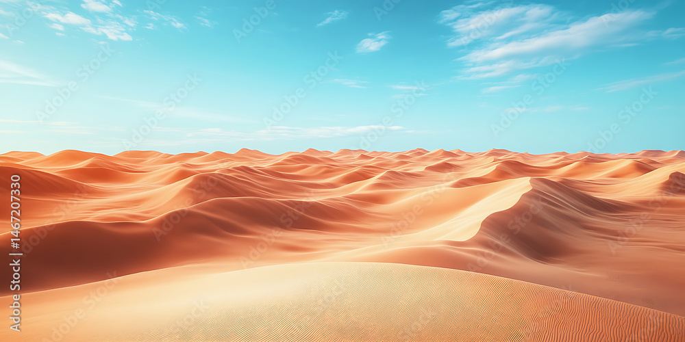 Fototapeta premium Desert Landscape Sand Dunes Under Blue Sky Background Image