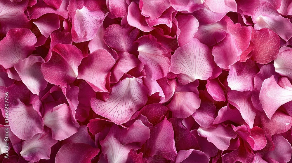 Fototapeta premium Delicate pink rose petals, close-up. Soft, vibrant petals arranged densely, showcasing texture and color