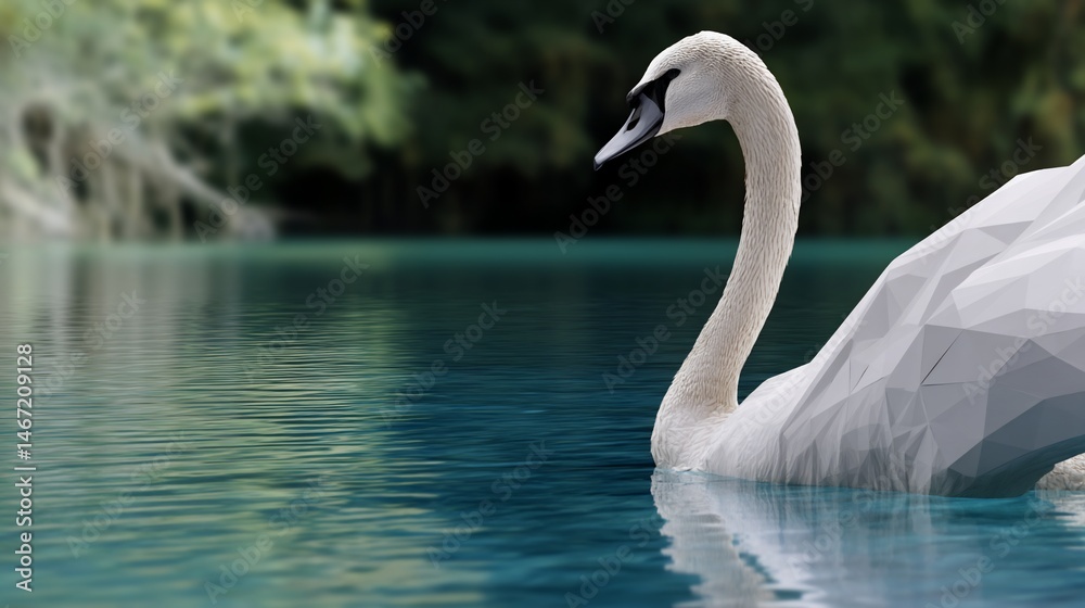 Obraz premium Low-poly swan on tranquil water