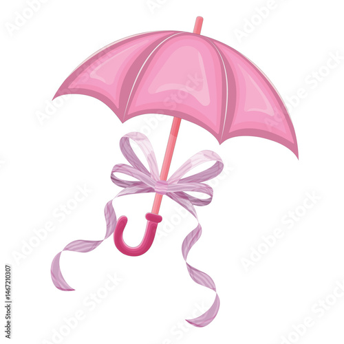 Pink Umbrella with Ribbon. Vector Clipart
