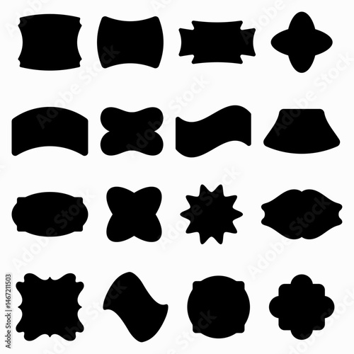 Set of Decorative Black Silhouette Frames and Shapes Collection