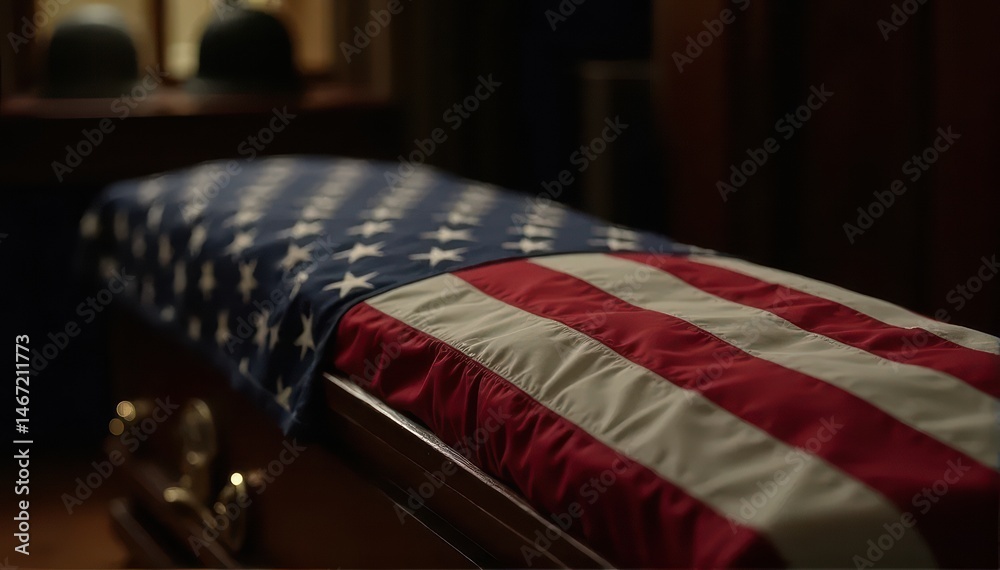Naklejka premium American flag draped over wooden object symbolizing remembrance