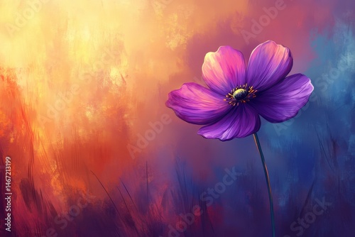 A vibrant, painterly image of a purple flower against a colorful backdrop. Use it for inspiring designs, or as a background for your creative project.