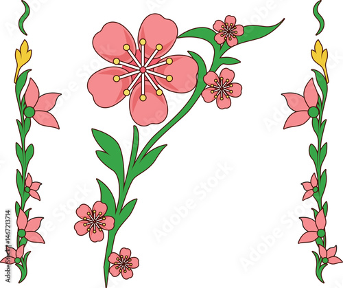 floral decorative background and elements with flowers and leaves