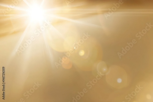 Natural light lens flare on gold background sun ray effect