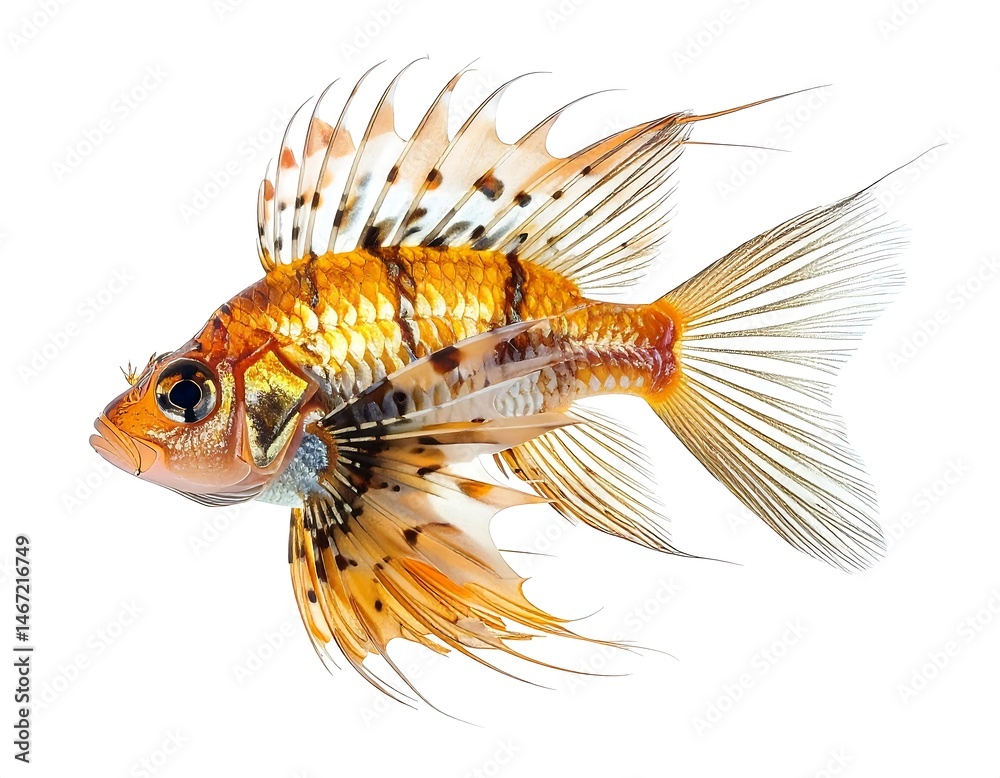 Detailed Orange and Brown Fish with Flowing Fins on White Detailed Orange and Brown Fish with Flowing Fins on White