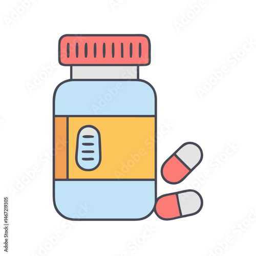 Medicine bottle with pills vector illustration for healthcare and medical concepts and treatments