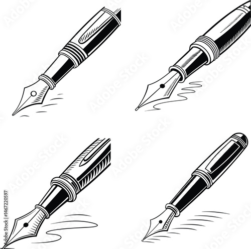 A sleek black fountain pen icon set signifies business writing and signatures