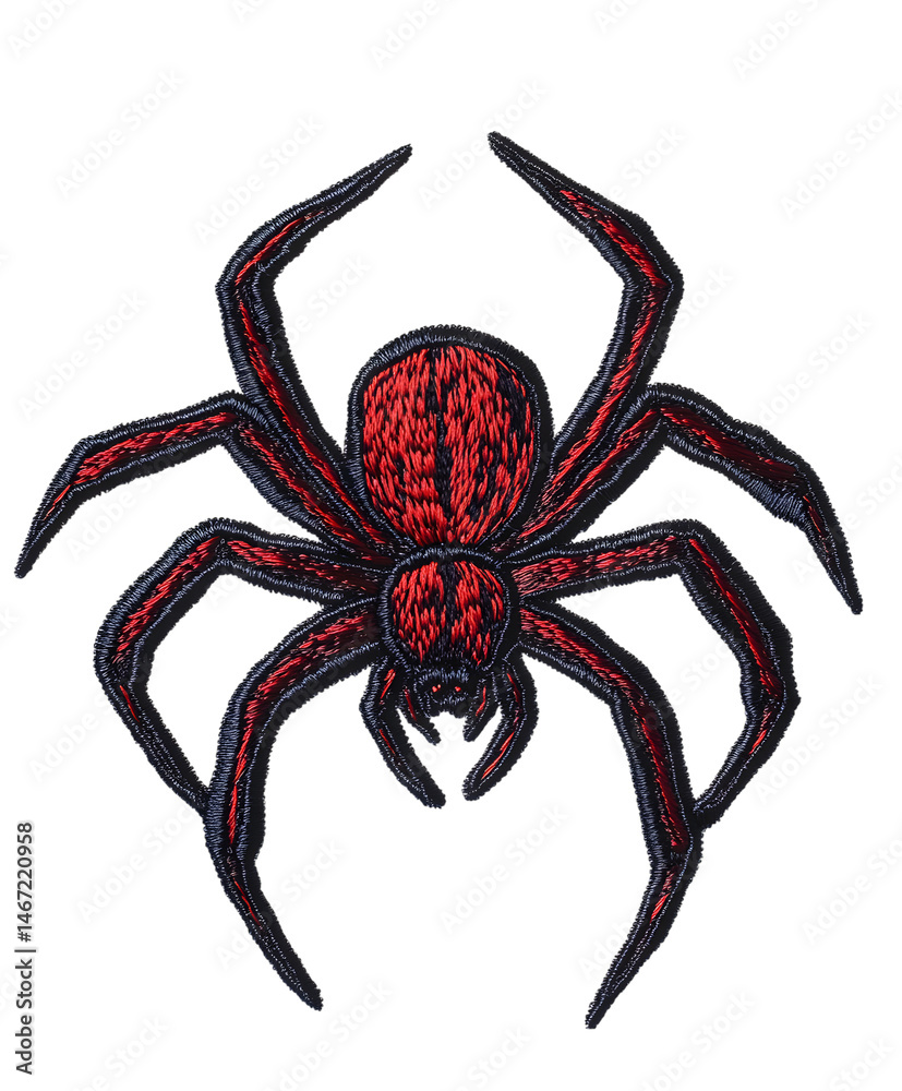 Obraz premium A meticulously detailed and menacing spider, rendered with striking red and black hues, its intricate body and legs hinting at the complex nature of the arachnid. The image is sharp.