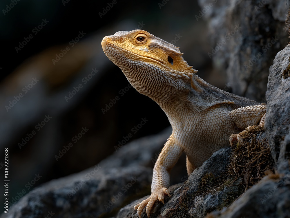 Obraz premium Lizard on rock, looking upwards