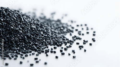 Black Thermoplastic Pellets Raw Polymer Material for Injection Molding, Industrial Use, and Recycling, black plastic pellets isolated on white background