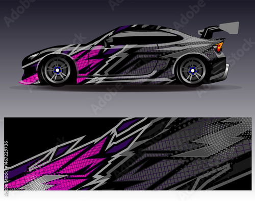 Car wrap design vector. Graphic abstract stripe racing background designs for vehicle, rally, race, adventure and car racing livery