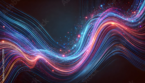 Colorful neon light streaks curve and swirl through a dark background, evoking speed, data flow, and modern energy..