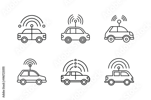 autonomous vehicle sensor graphics line art vector illustration