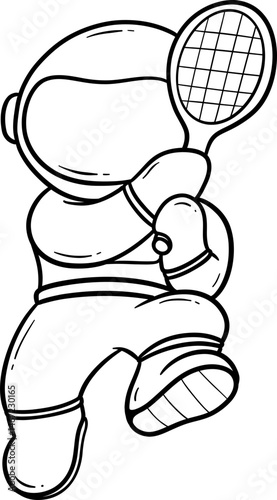 Astronaut Playing Tennis Cartoon Outline