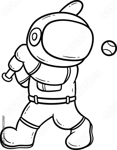 astronaut playing baseball cartoon outline