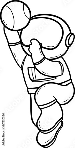 Astronaut Playing Basketball Cartoon Outline