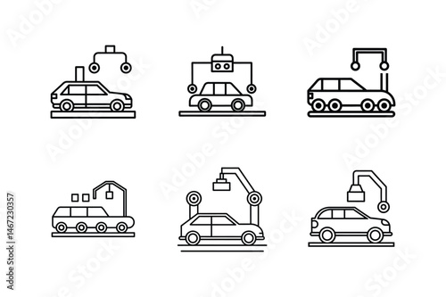 car factory assembly icon line art vector illustration