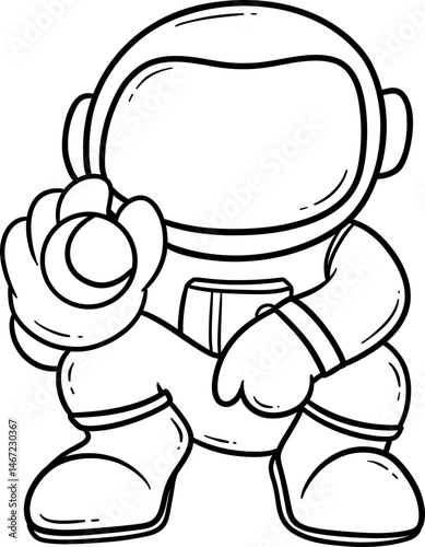 astronaut playing baseball cartoon outline