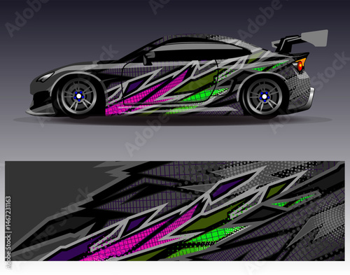 Car wrap design vector. Graphic abstract stripe racing background designs for vehicle, rally, race, adventure and car racing livery
