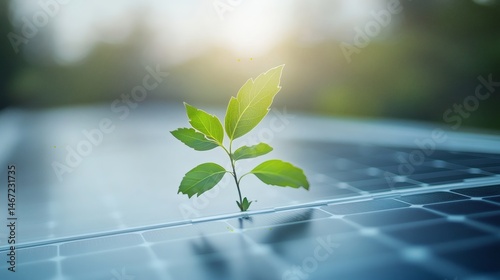 Obraz na płótnie Sprout on solar panel representing eco-friendly power, renewable resources, and the future of sustainable environmental technology
w salonie