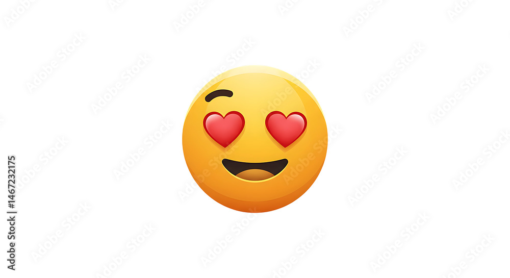 Fototapeta premium Yellow emoji face with heart eyes expressing love affection and positive emotions