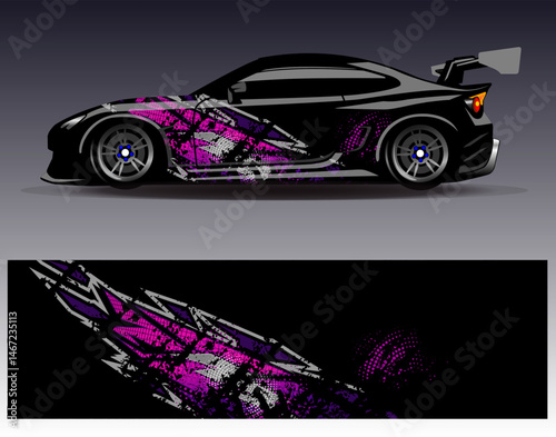 Car wrap design vector. Graphic abstract stripe racing background designs for vehicle, rally, race, adventure and car racing livery