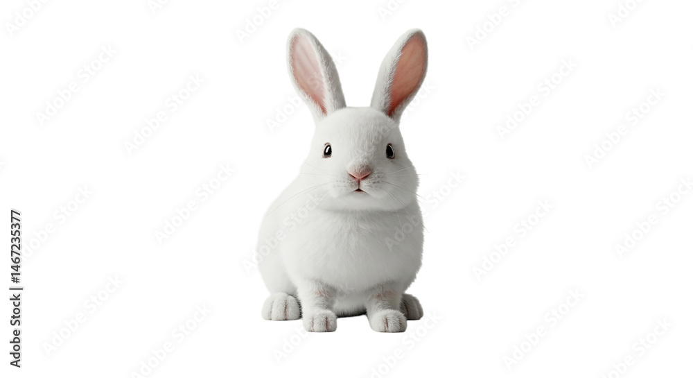 Fototapeta premium A pristine white rabbit figurine sitting upright with long ears against a clean white background studio shot