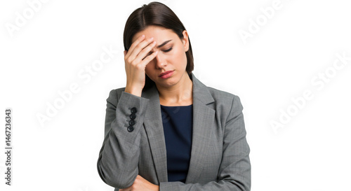 Woman with headache isolated on white background