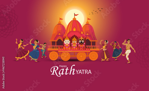 Traditional Rath Yatra Celebration with Devotees and Chariot at Sunset
