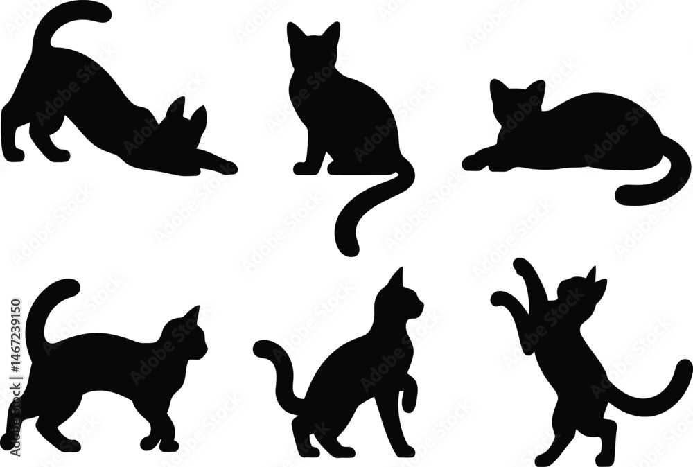 Black Cat Silhouettes Vector Set Black Cat Silhouettes Vector Set