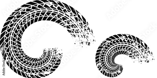 Auto tire tread grunge element. Car and motorcycle tire pattern, wheel tyre tread track. Black tyre print.