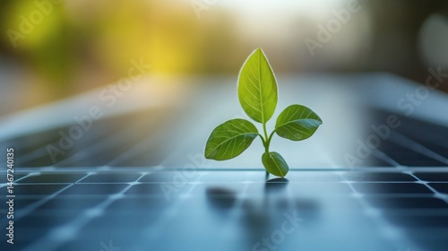Obraz na płótnie Sprout on solar panel representing eco-friendly power, renewable resources, and the future of sustainable environmental technology
w salonie
