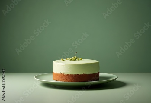 A cake on a decorative plate, placed on a wooden table, showcasing its layers and frosting