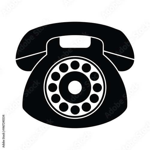 Rotary Dial Phone Vector Silhouette Art