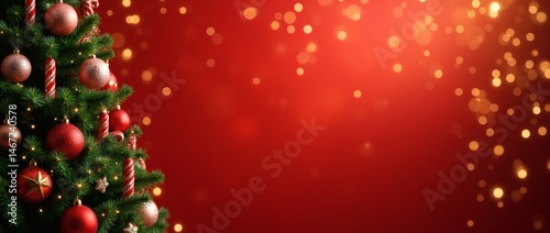 Merry Christmas and Happy New Year background with decorated tree and bokeh